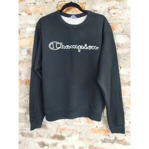 Champion Mens Script Logo Sweatshirt Pullover Crewneck Size S Black
